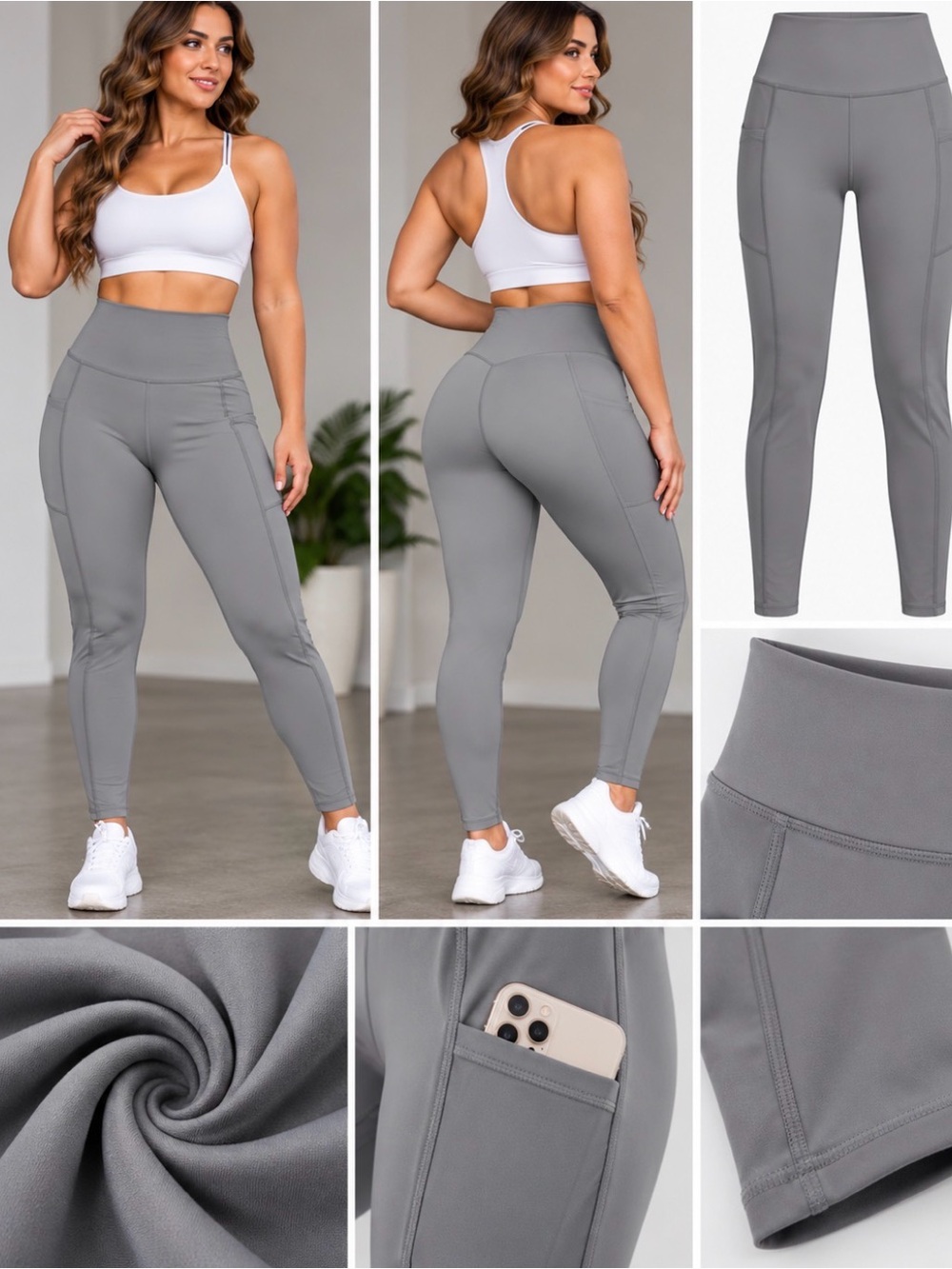 High-Waist Seamless Pocket Leggings - Gray